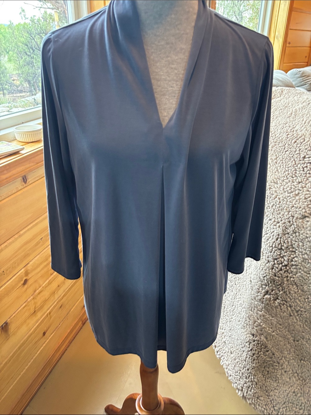 Green Envelope Deep Blue V-Neck Center Pleat Tunic